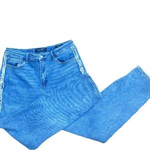 Judy Blue Jeans Womens 31 Blue Straight Slim Fit Fringe Side Stretch Denim Pants